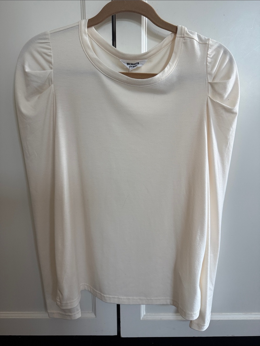 Nordstrom  Cream Long-Sleeve Tee with Subtle Puff Shoulders